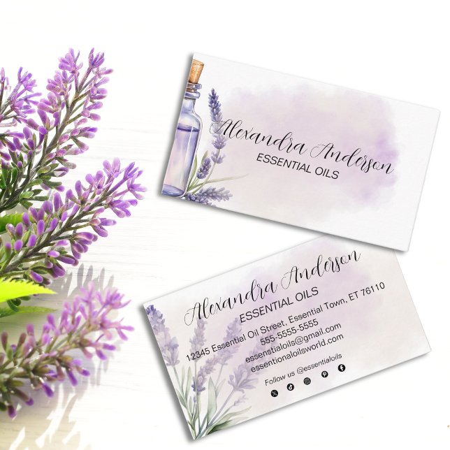 Lavendelöle Lila Blumenfarbe Visitenkarte (Lavender Essential Oils Purple Floral Watercolor Business Card)