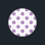 Lavendelpolka-Punkte auf weiß Magnet<br><div class="desc">Lavendel und weiße Polka-Punkte</div>