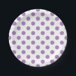 Lavendelpolka-Punkte auf weiß Pappteller<br><div class="desc">Lavendel und weiße Polka-Punkte</div>