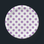 Lavendelpolka-Punkte auf weiß Pappteller<br><div class="desc">Lavendel und weiße Polka-Punkte</div>
