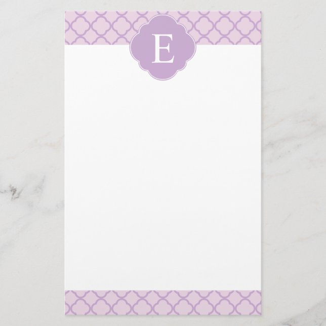 Lavendelquatrefolien-Monogramm Briefpapier (Vorderseite)