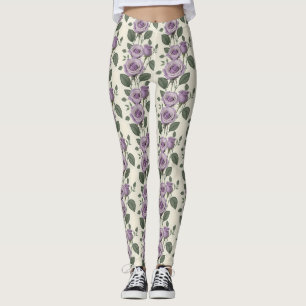 Lavendelrosen mit silbernen und grünen Blättern Leggings