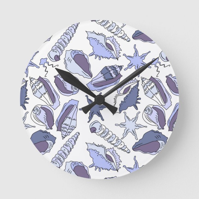 LavendelSeashells Runde Wanduhr (Vorderseite)