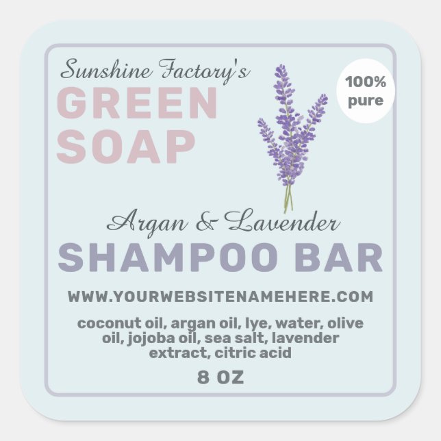 Lavendelseife Shampoo Bar Pastel Blau Lila Quadratischer Aufkleber (Vorderseite)