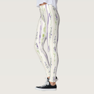 Lavendelstreifen-Blumen Leggings