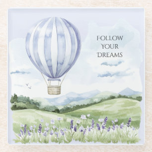 Lavendelstreifen Heißluftballon Hügel Blumen Glasuntersetzer