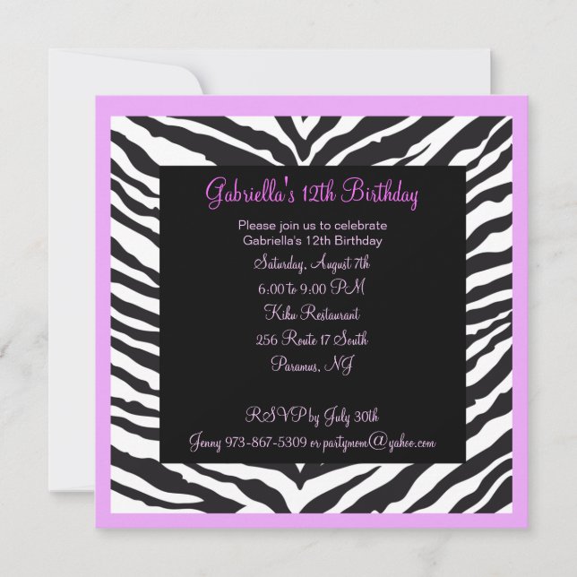 Lavendelzebra-Mädchen-Geburtstag laden ein Einladung (Vorderseite)