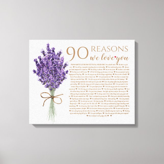 lavender 90 Gründe, warum wir Ihnen Liebe Oma Gebu Leinwanddruck (Vorderseite)