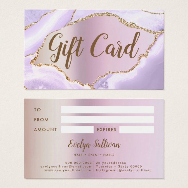 Lavender Agate Imitats Pearlescent Foil Gift Card (Vorne & Hinten)