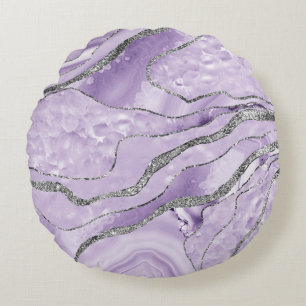 Lavender Agate Silver Glitzer Glam #1 Rundes Kissen