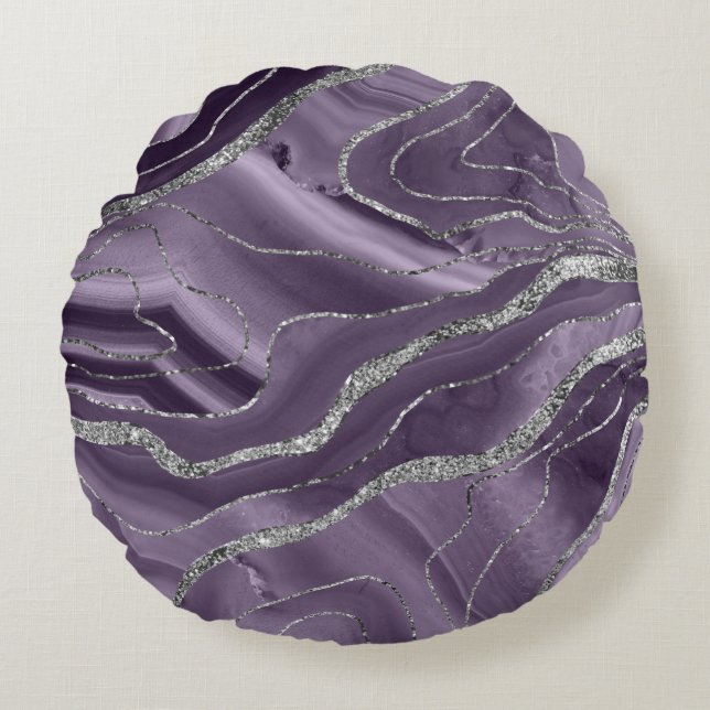 Lavender Agate Silver Glitzer Glam #1  Rundes Kissen (Vorderseite)