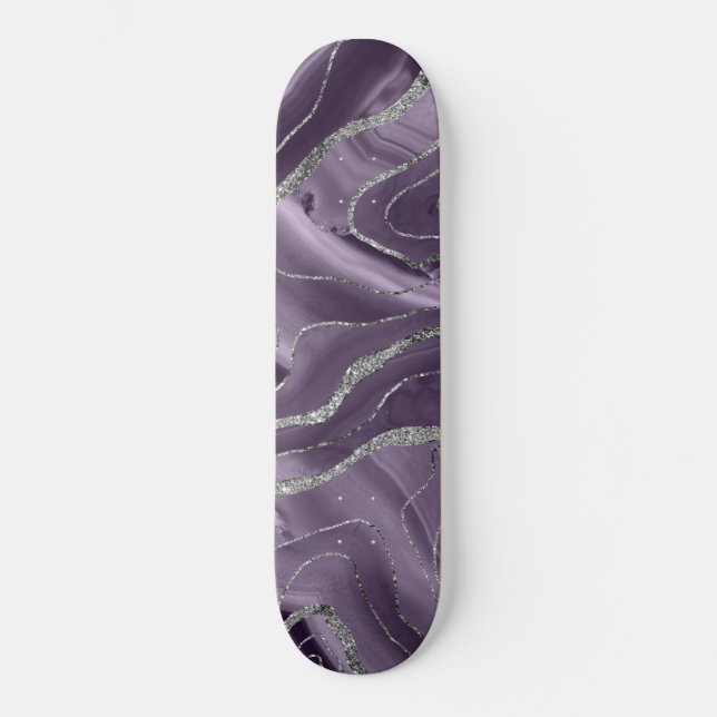 Lavender Agate Silver Glitzer Glam #1 Skateboard (Vorderseite)