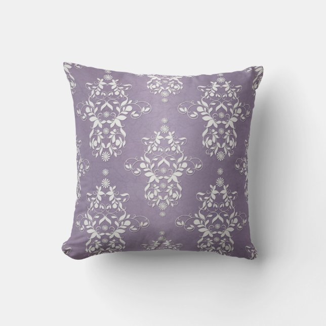Lavender Amethyst Floral Damask Kissen (Vorderseite)