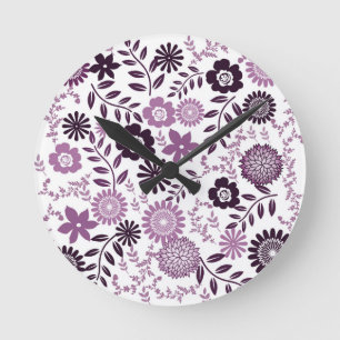 Lavender and dark purple pattern floral runde wanduhr