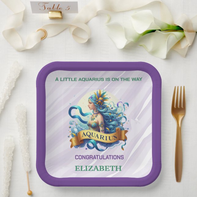 Lavender and Green Aquarius Zodiac Baby Shower Pappteller (Hochzeit)