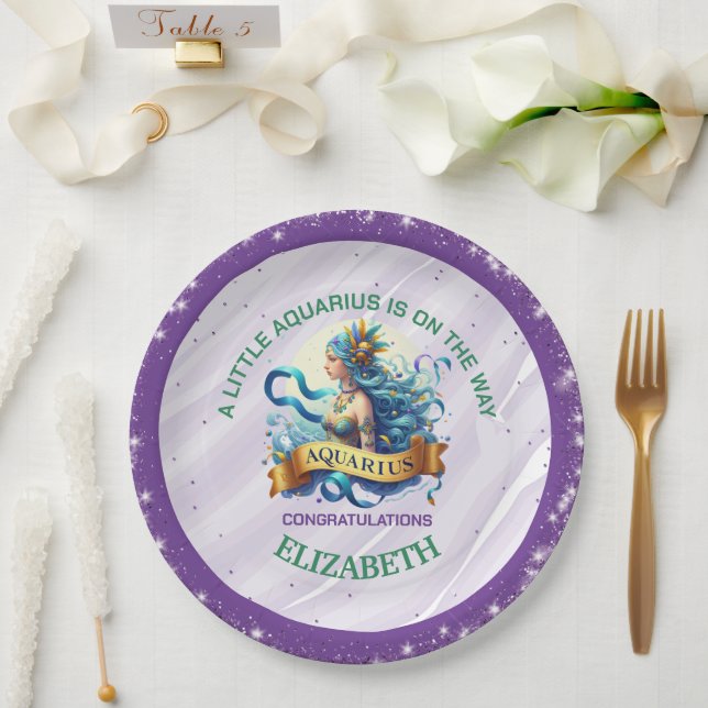 Lavender and Green Aquarius Zodiac Baby Shower Pappteller (Hochzeit)