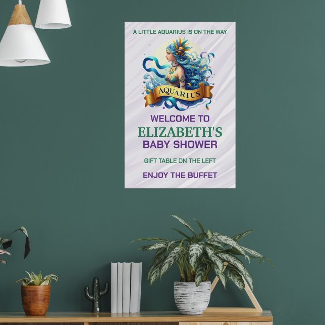 Lavender and Green Aquarius Zodiac Baby Shower Poster (Wohnzimmer 1)