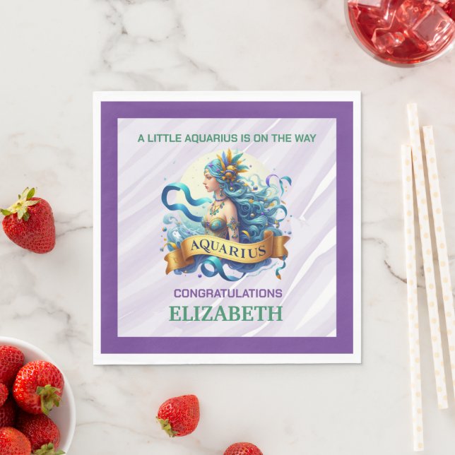 Lavender and Green Aquarius Zodiac Baby Shower Serviette (Beispiel)