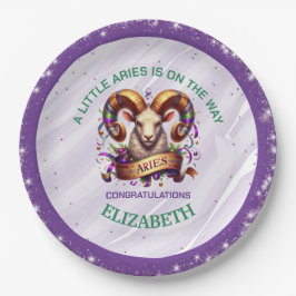 Lavender and Green Aries Zodiac Baby Shower Pappteller