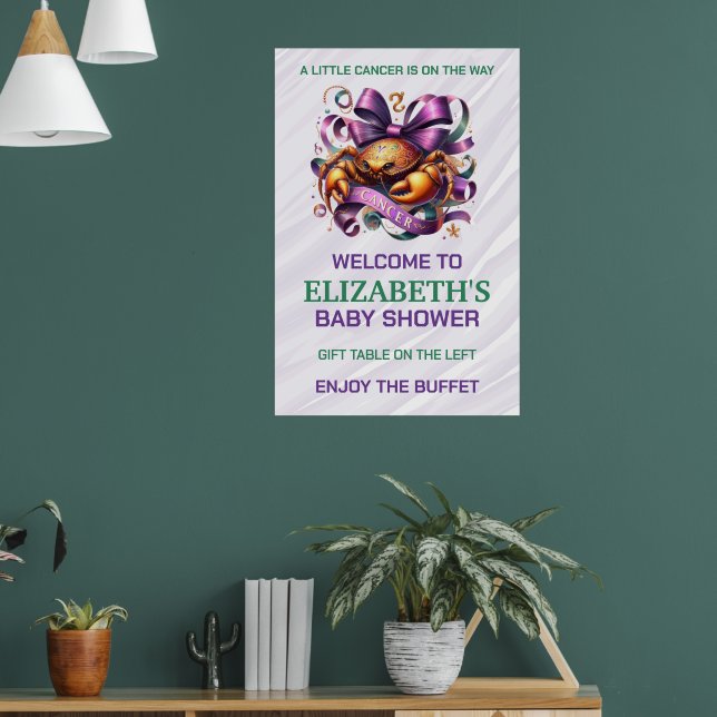 Lavender and Green Cancer Zodiac Baby Shower Poster (Wohnzimmer 1)