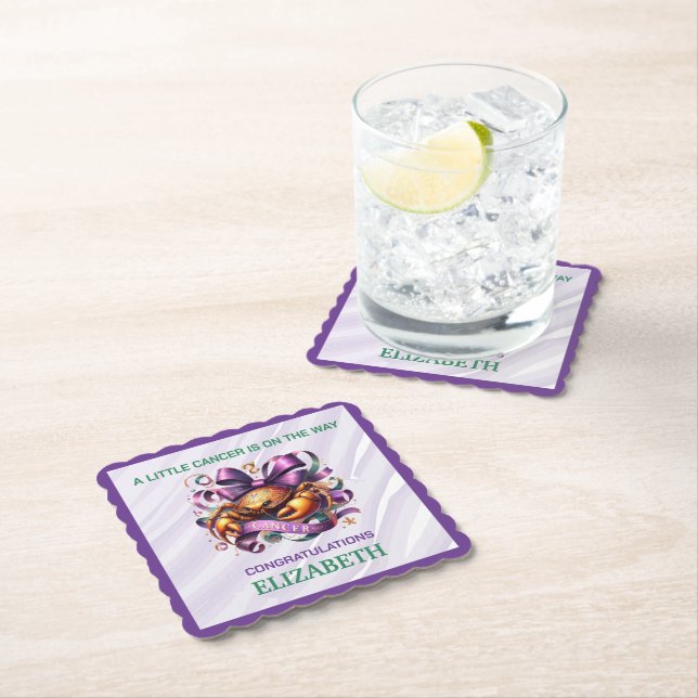 Lavender and Green Cancer Zodiac Baby Shower Untersetzer (Vor Ort)