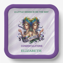 Lavender and Green Gemini Zodiac Baby Shower Pappteller