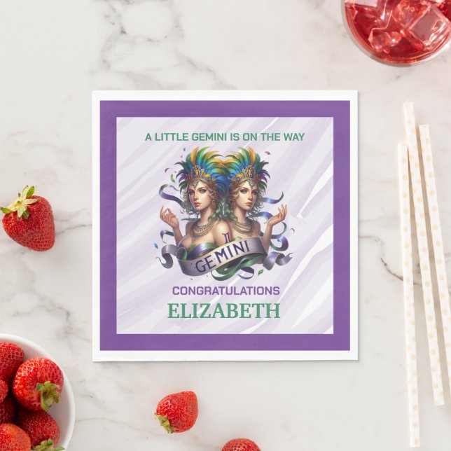 Lavender and Green Gemini Zodiac Baby Shower Serviette (Beispiel)
