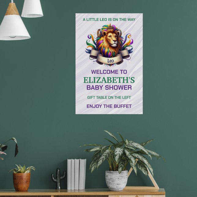Lavender and Green Leo Zodiac Baby Shower Poster (Wohnzimmer 1)
