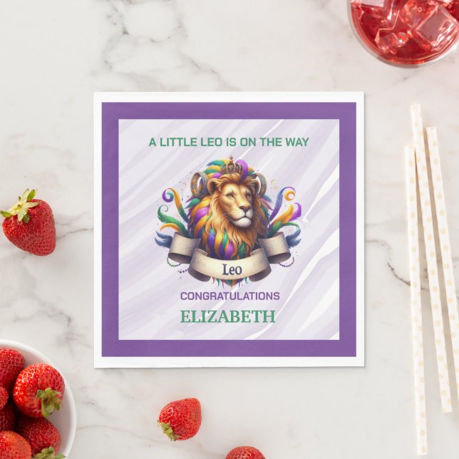 Lavender and Green Leo Zodiac Baby Shower Serviette (Beispiel)