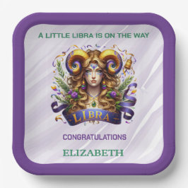 Lavender and Green Libra Zodiac Baby Shower Pappteller