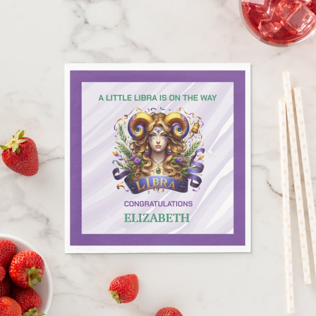 Lavender and Green Libra Zodiac Baby Shower Serviette (Beispiel)
