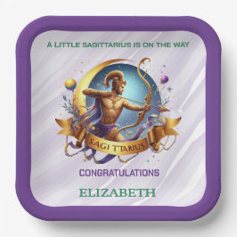 Lavender and Green Sagittarius Zodiac Baby Shower Pappteller