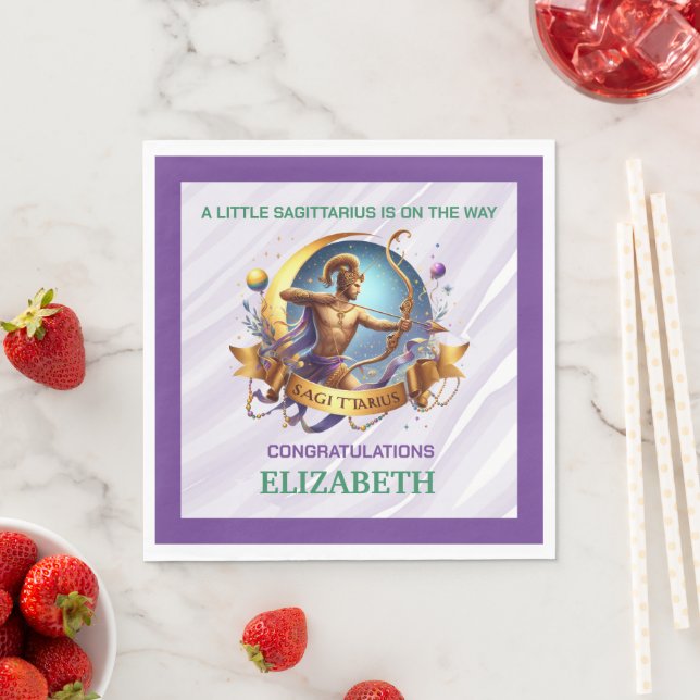 Lavender and Green Sagittarius Zodiac Baby Shower Serviette (Beispiel)