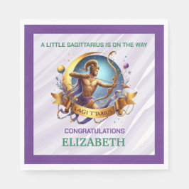 Lavender and Green Sagittarius Zodiac Baby Shower Serviette