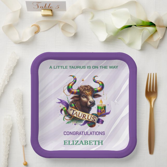 Lavender and Green Taurus Zodiac Baby Shower Pappteller (Hochzeit)