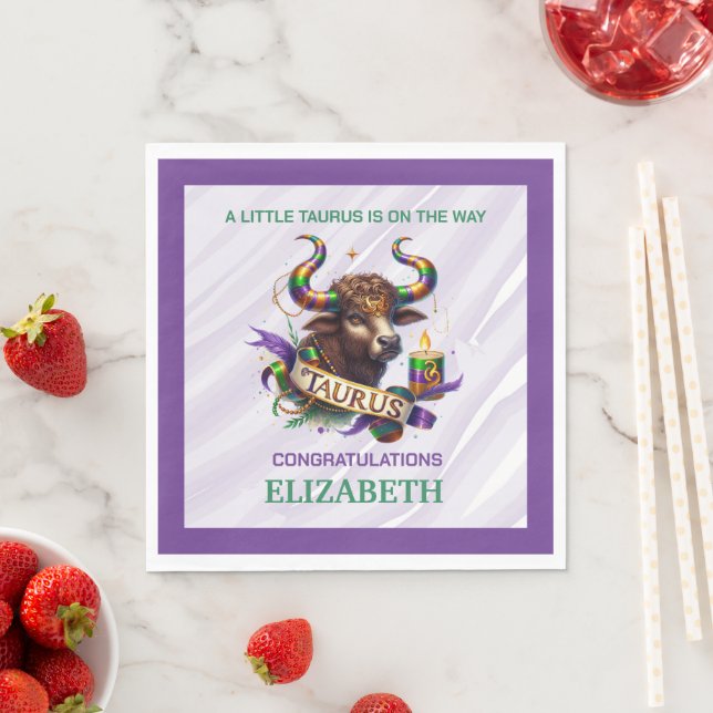 Lavender and Green Taurus Zodiac Baby Shower Serviette (Beispiel)
