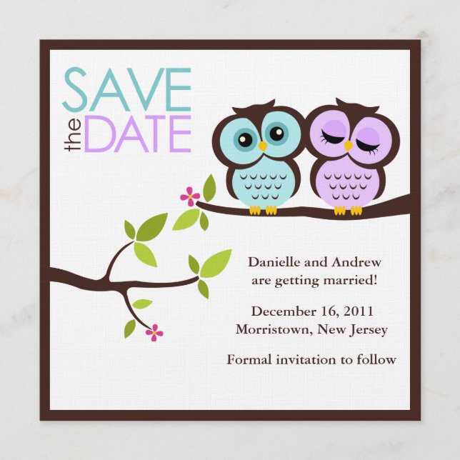 Lavender and Mint Owls Wedding Save The Date (Vorderseite)