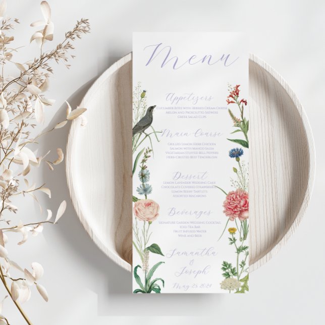 Lavender and Sage Green Outdoor Garden Wedding Menükarte (Von Creator hochgeladen)