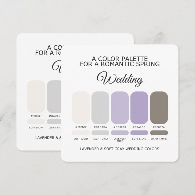 Lavender and Soft Gray Wedding Color Palette Card Einladung (Vorne/Hinten)