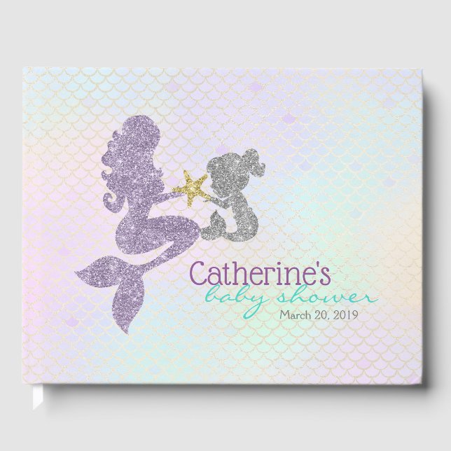 Lavender & Aquamarin Mermaid Baby Showbook Gästebuch (Vorderseite)