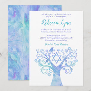 Lavender Aquamarine Wasserfarbenbaum Bat Mitzvah Einladung