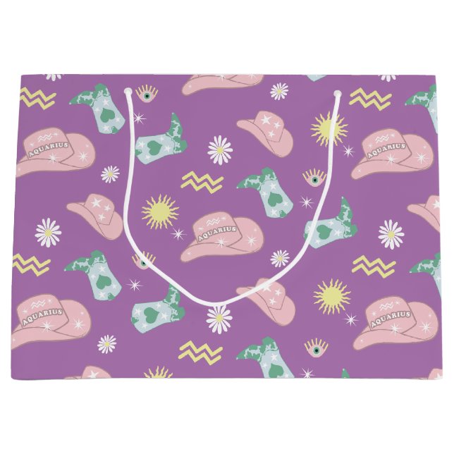 Lavender Aquarius Zodiac Pattern Ästhetik Große Geschenktüte (Vorderseite)