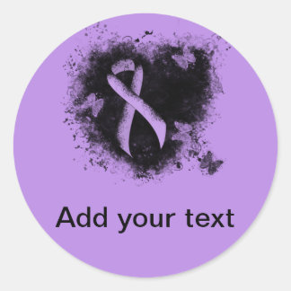 Lavender Awareness Ribbon Grunge Herz Runder Aufkleber