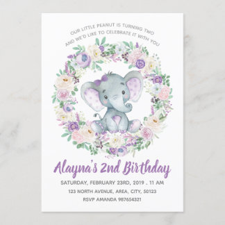 Lavender Baby Elephant Einladung zum Geburtstag