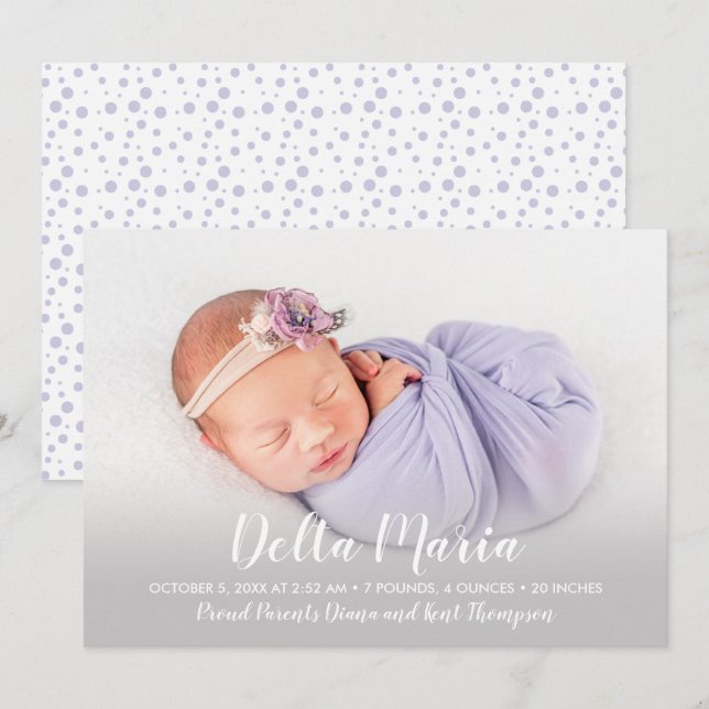 Lavender Baby Girl Foto Geburtshinweise (Vorne/Hinten)