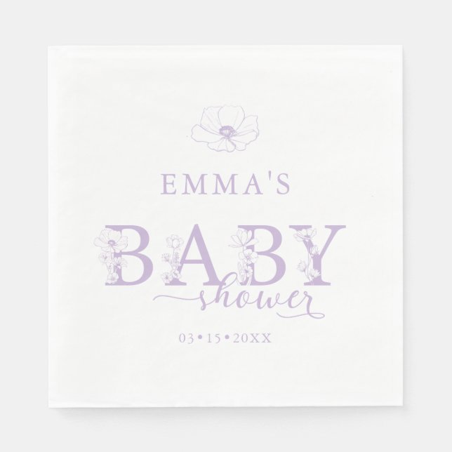 Lavender Baby Shower | Elegant Wildflower Floral Serviette (Vorderseite)