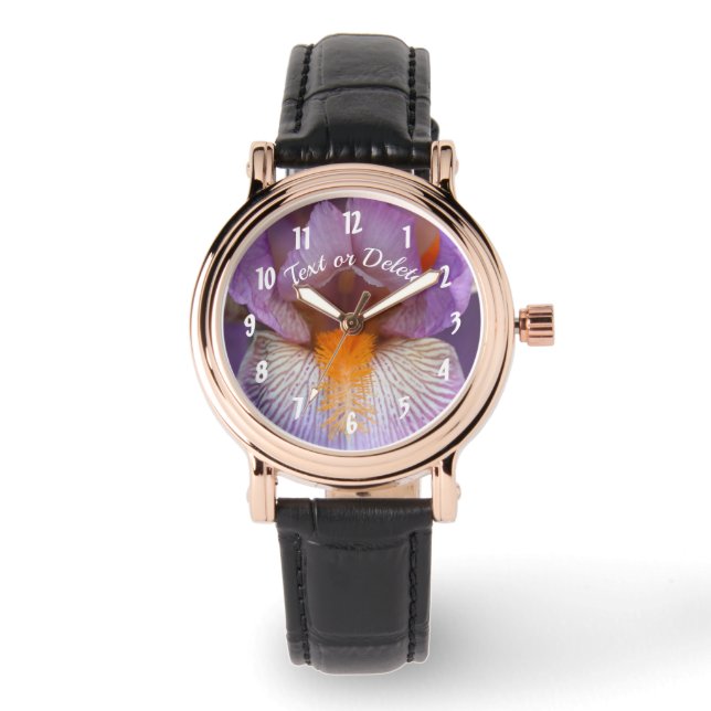 Lavender Bearded Iris Blume Petals Personalisiert Armbanduhr (Vorderseite)