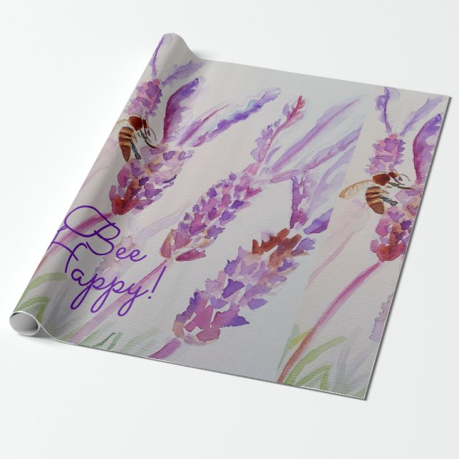 Lavender Bee Happy Herb Watercolor Blume Geschenkpapier (Ungerollt)