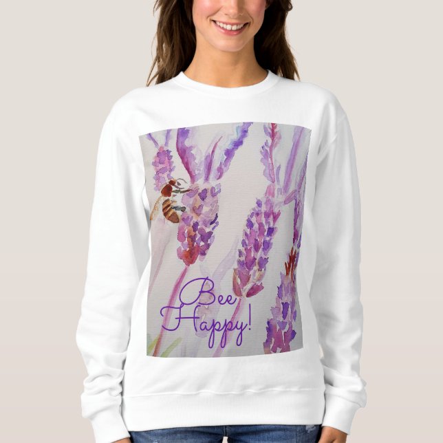 Lavender Bee Happy Herb Watercolor Blume Sweatshirt (Vorderseite)