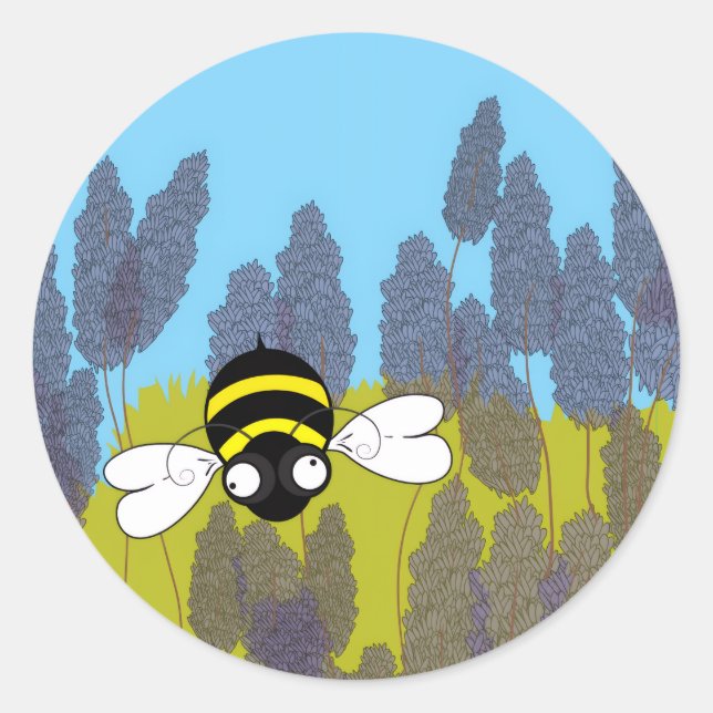 Lavender Bee Round Sticker (Devant)